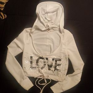 Vixen Cropped White Sweatshirt with Hood ! SZ SM